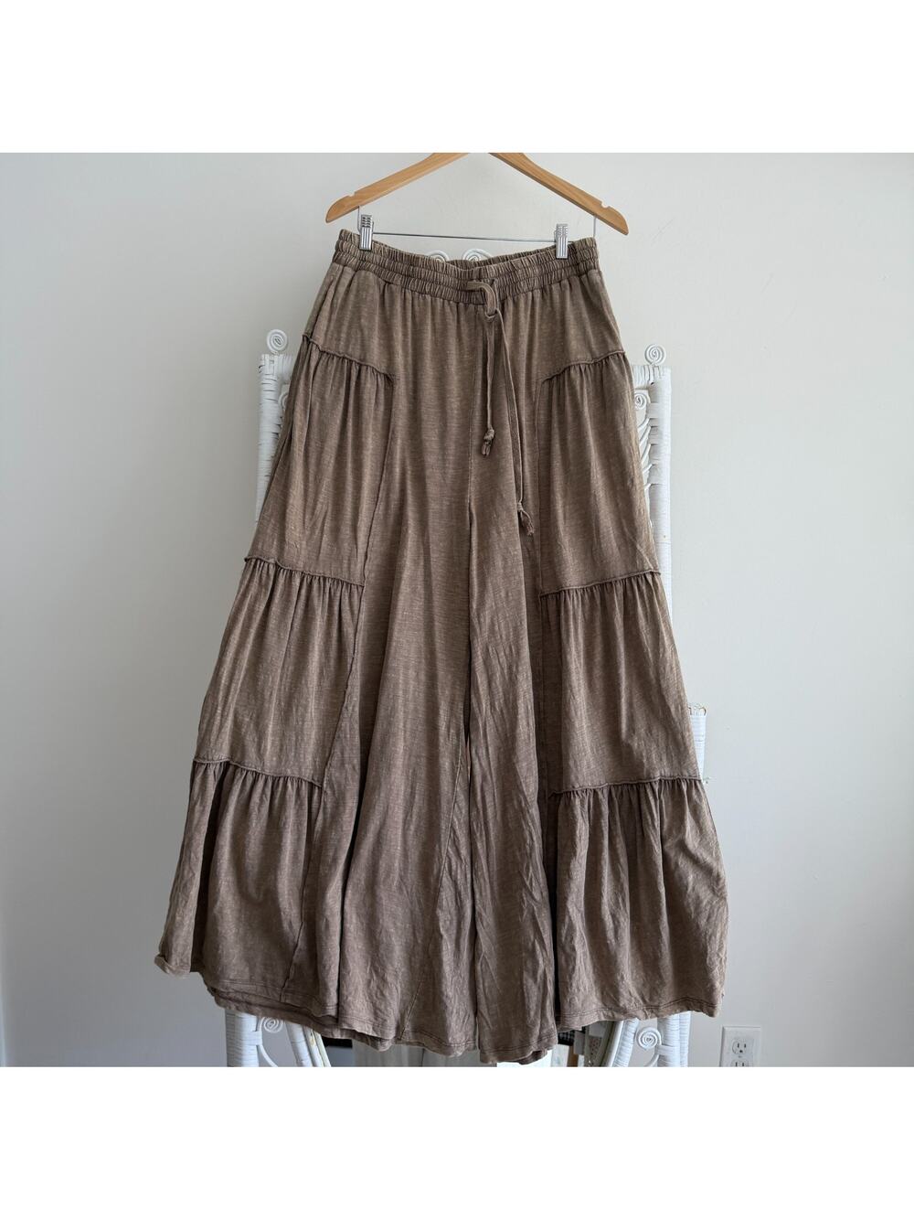 Oli & Hali Pants Womens Large Brown Wide Leg Tiered Palazzo Flowy Lagenlook Boho